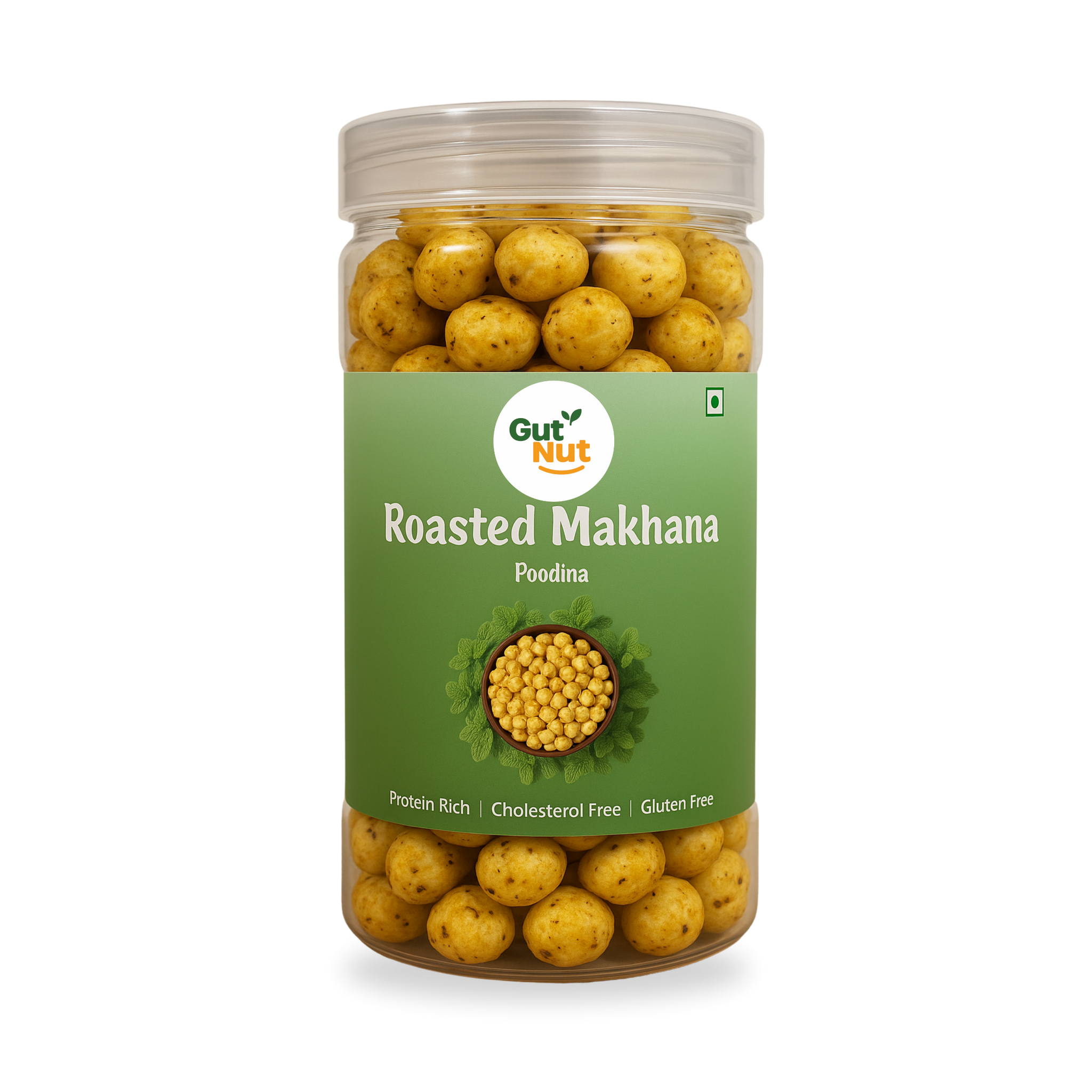 Gutnut Pudina (Mint) flavoured roasted Makhana 90g Jar